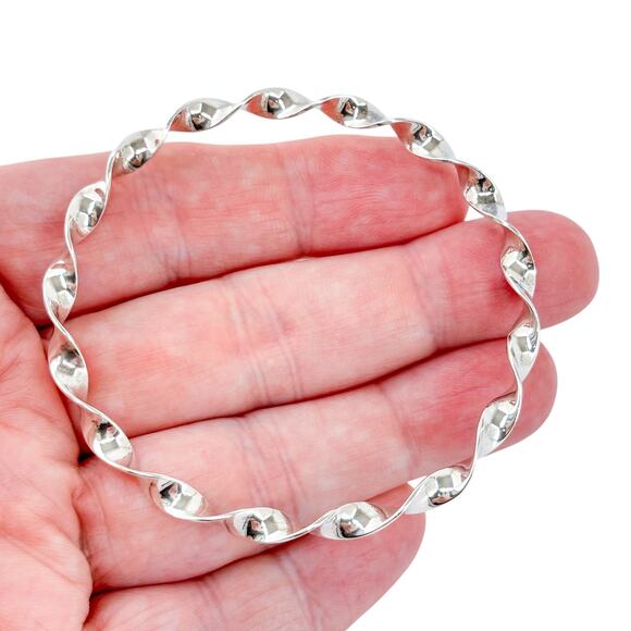 Vintage Sterling Silver 925 Twisted Bangle Bracelet 7.25” - Picture 1 of 7
